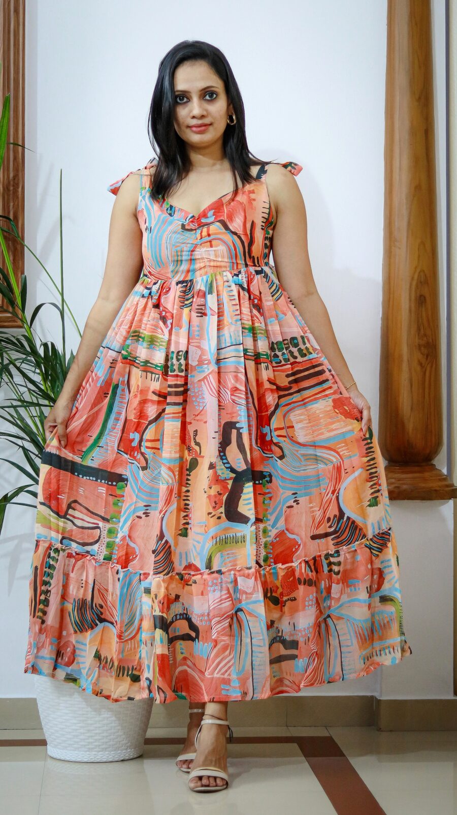 Multicolor Printed Georgette Maxi Dress - Image 4