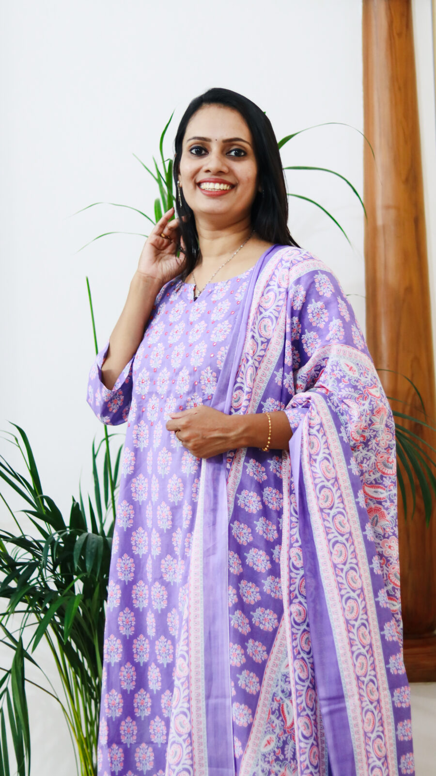 Lavender Bloom – Cotton Printed Straight Kurta Pant Set with Dupatta - Image 2