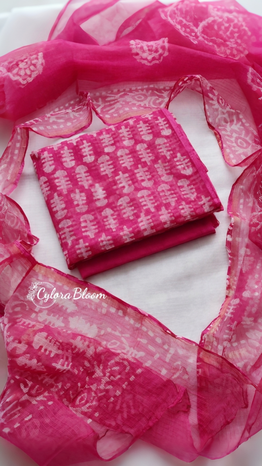 Rose Blush Pink – Hand Block Printed Kota Doria Unstitched Salwar Suit