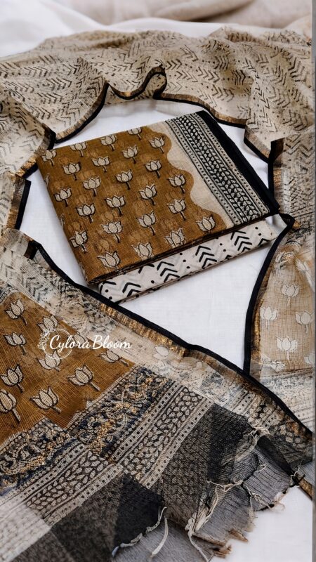 Vintage Mustard Lotus Kota Doria Suit