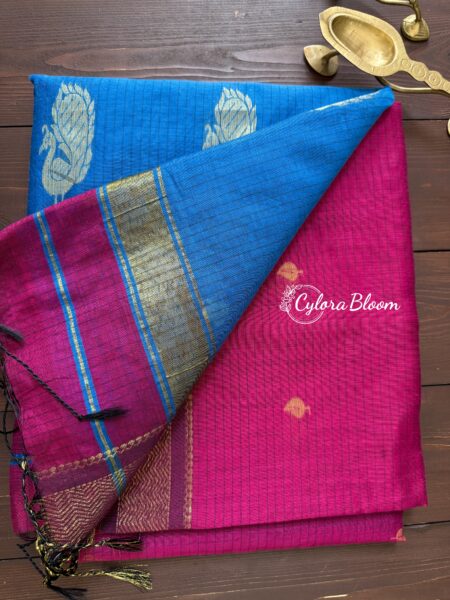 Maheshwari Cotton Silk Saree Magenta and Peacock blue (Contrast)