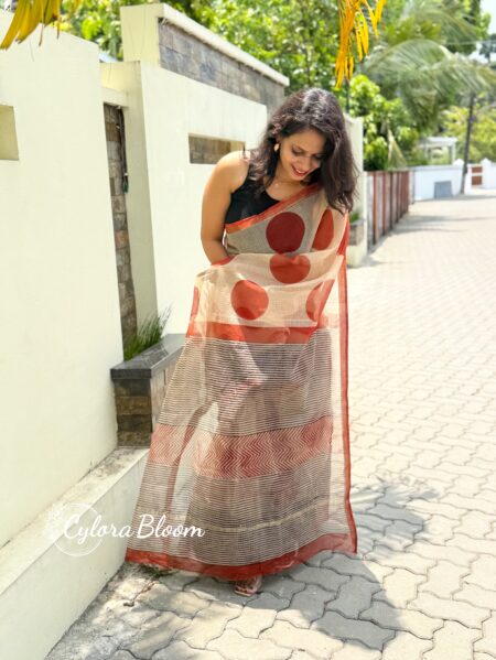 Pure Kota Doria Handblock Printed Saree